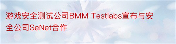 游戏安全测试公司BMM Testlabs宣布与安全公司SeNet合作
